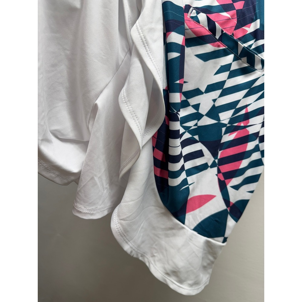 PGA Tour Skort Women M Pink Blue Geometric Tummy Control Ruffle Hem Performance - Picture 7 of 8